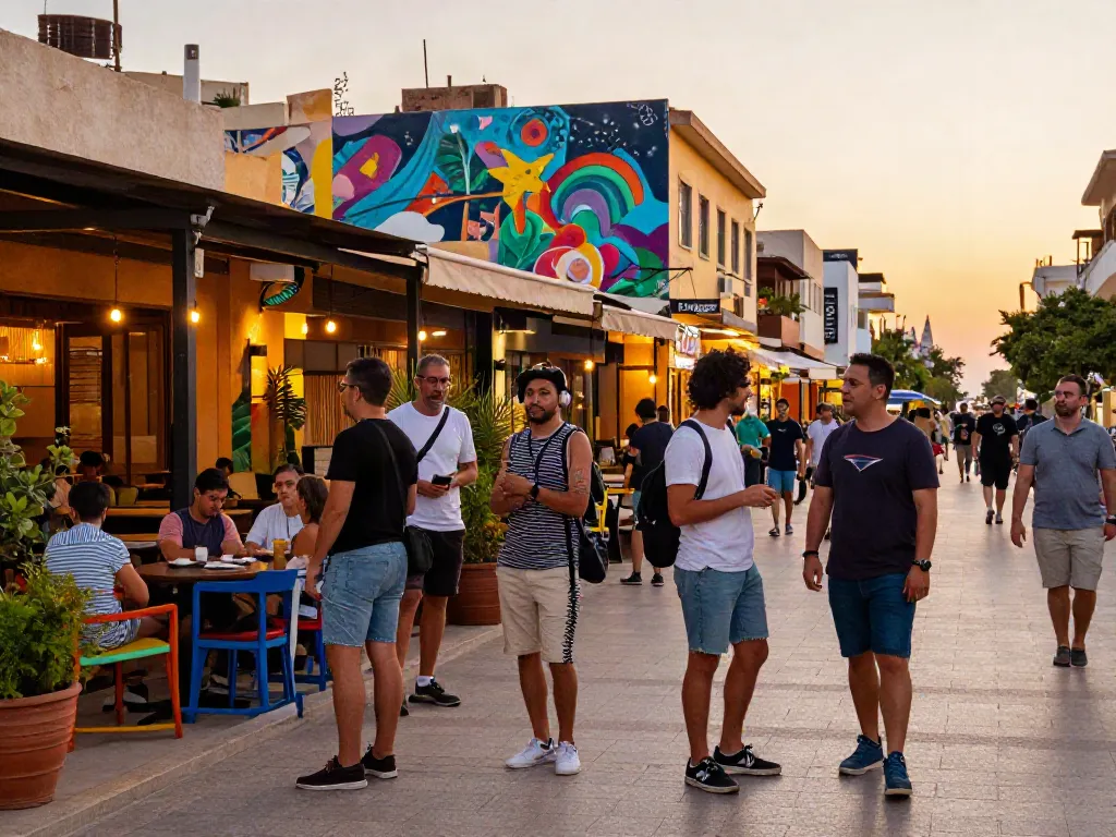 Kuksineliot in Bat Yam enjoying street life in a vibrant urban setting.